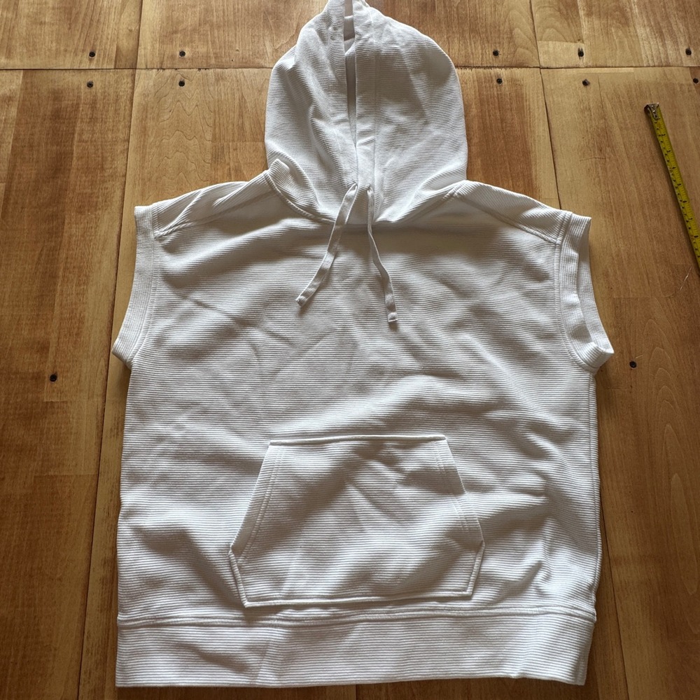 Z by Zella White Ribbed Sleeveless Hoodie Vest Womens Small